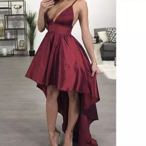 A-line V-neck Satin Asymmetrical Prom Dresses NWOT